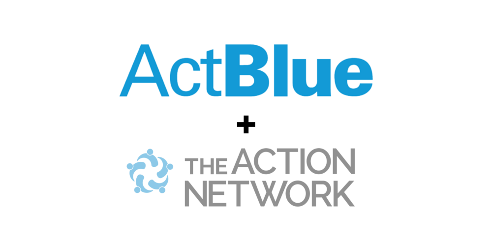 The ActBlue and Action Network logos with a plus sign (+) between them.