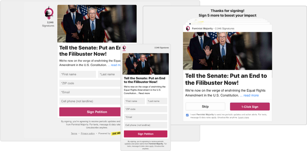Screenshots showing Civic Shout petitions.