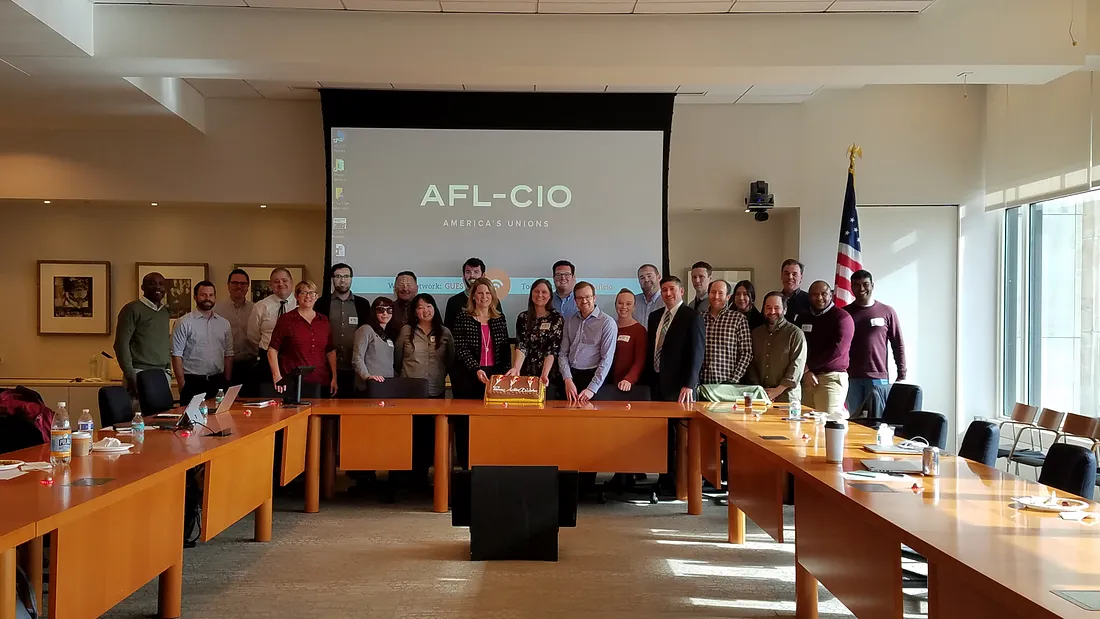 The Action Builder team with AFL-CIO staff and affiliates at a cooperative development meeting in January, 2019.