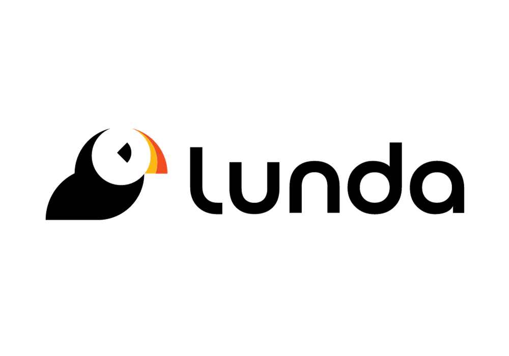 The logo for Lunda featuring an illustration of a puffin