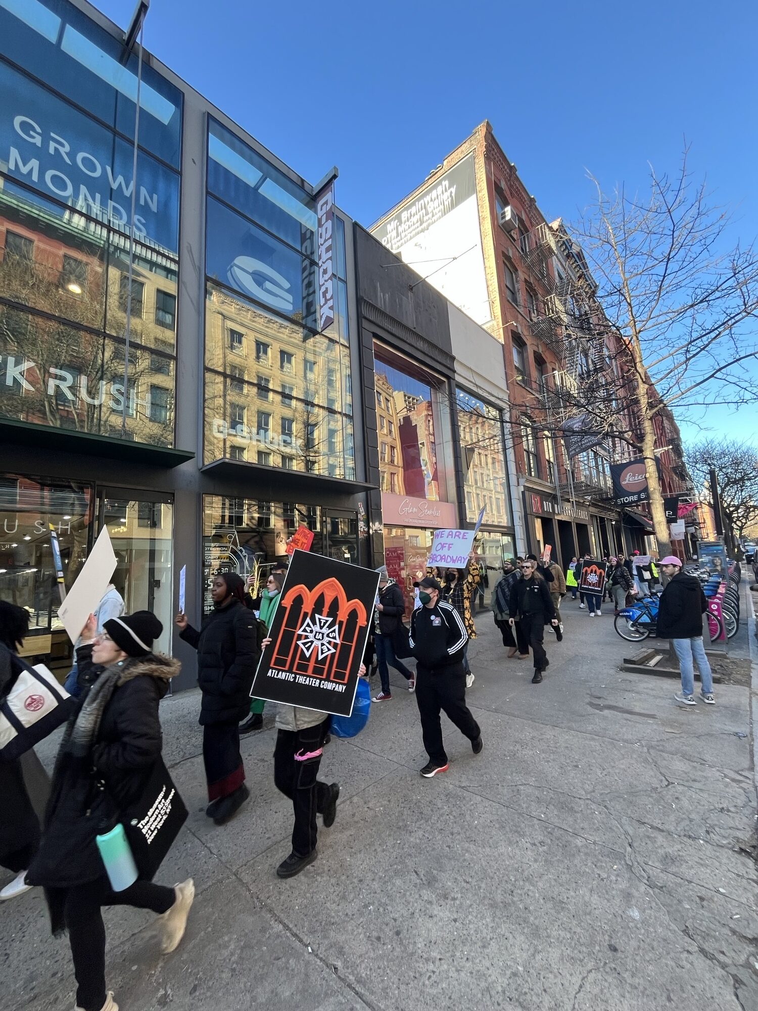 Off-Broadway workers participating in a march in New York City.