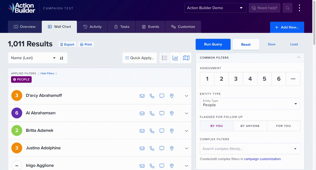 An animated gif showing a sample Activity Stream on Action Builder