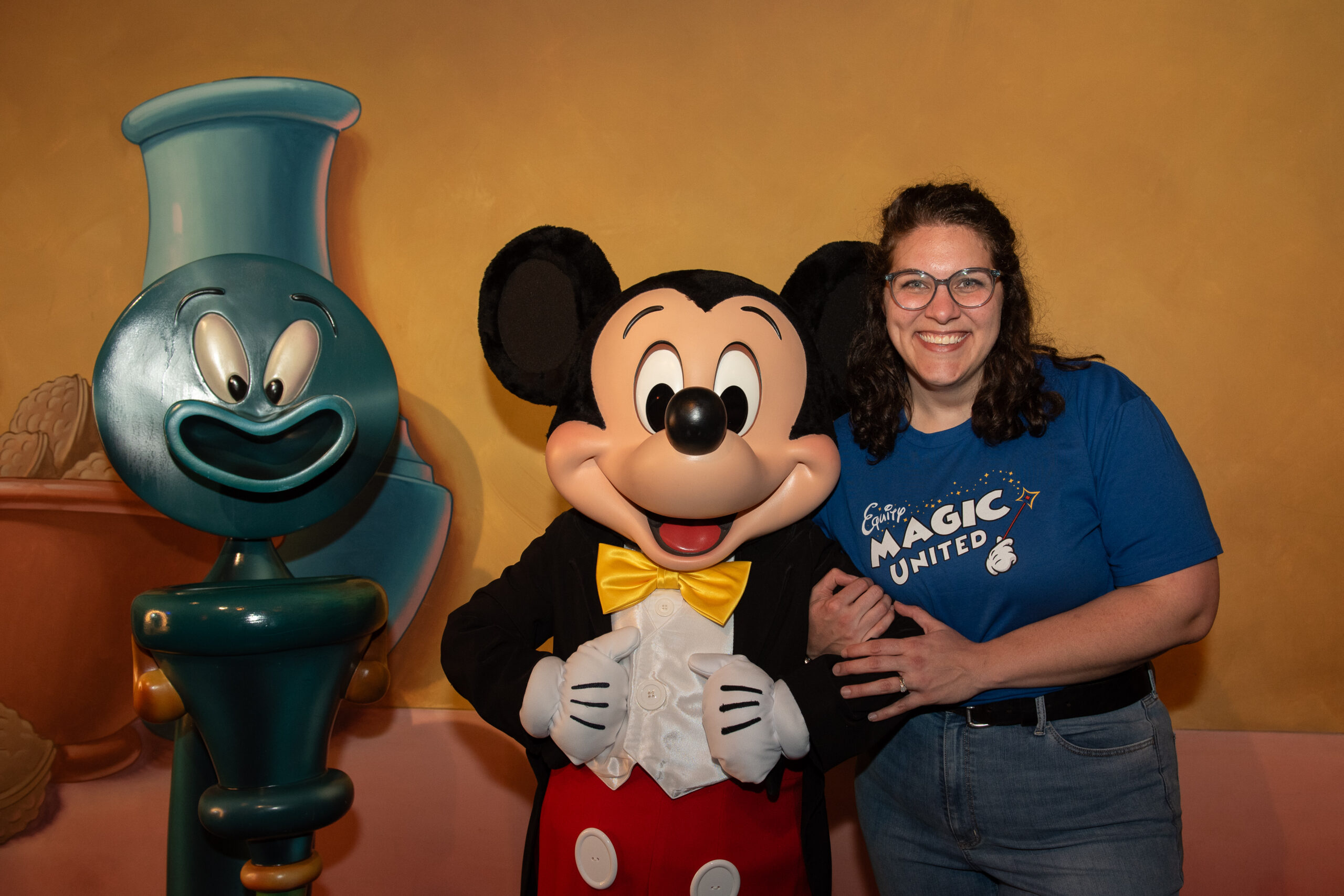 Stefanie Frey of Actors' Equity with Cast Members of Magic United at Disneyland on April 18, 2024.